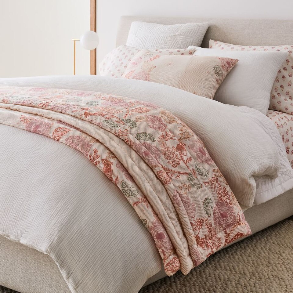 Floral Block Print Bedspread & Pillowcases