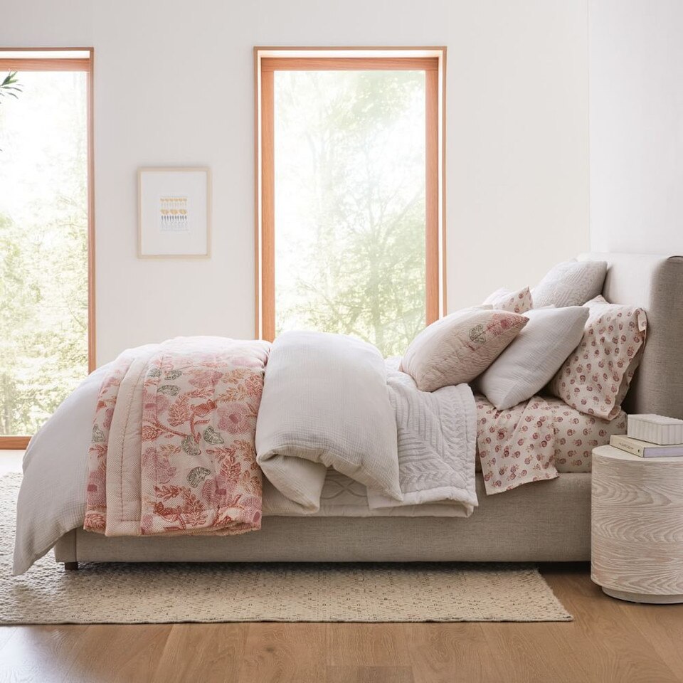Floral Block Print Bedspread & Pillowcases