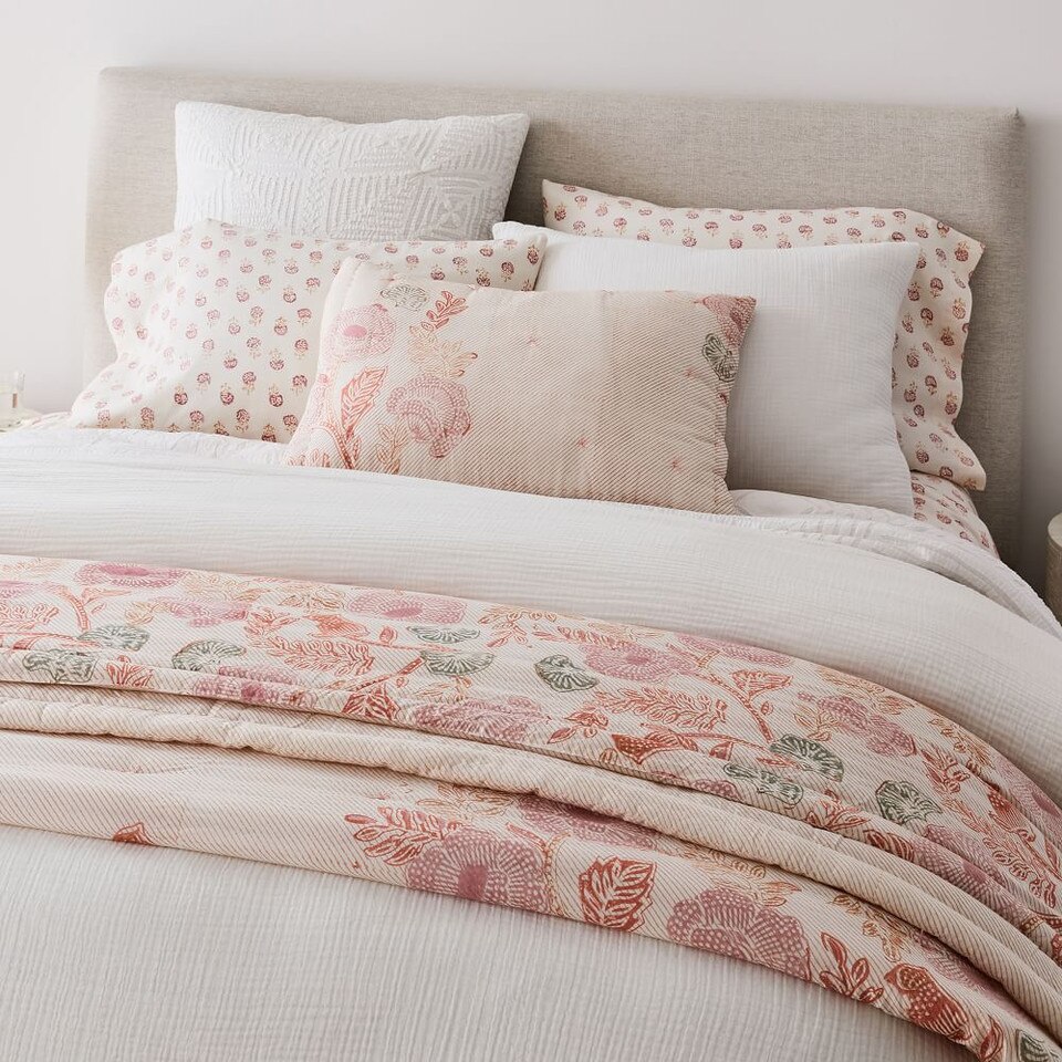 Floral Block Print Bedspread & Pillowcases