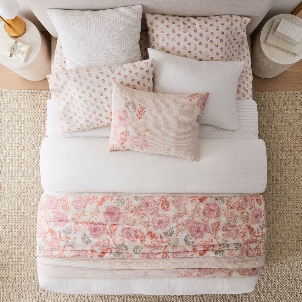 Floral Block Print Bedspread & Pillowcases