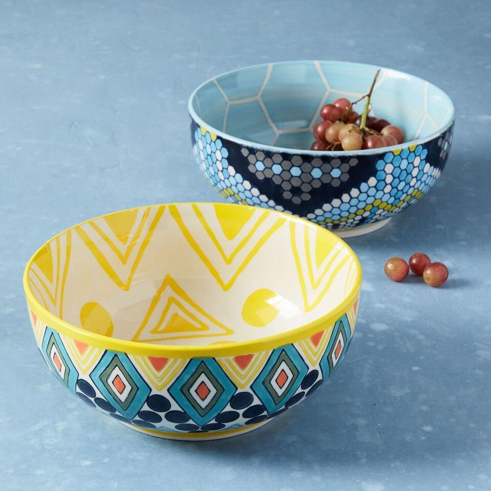 Folk Pad Printed Serving Bowls - Large