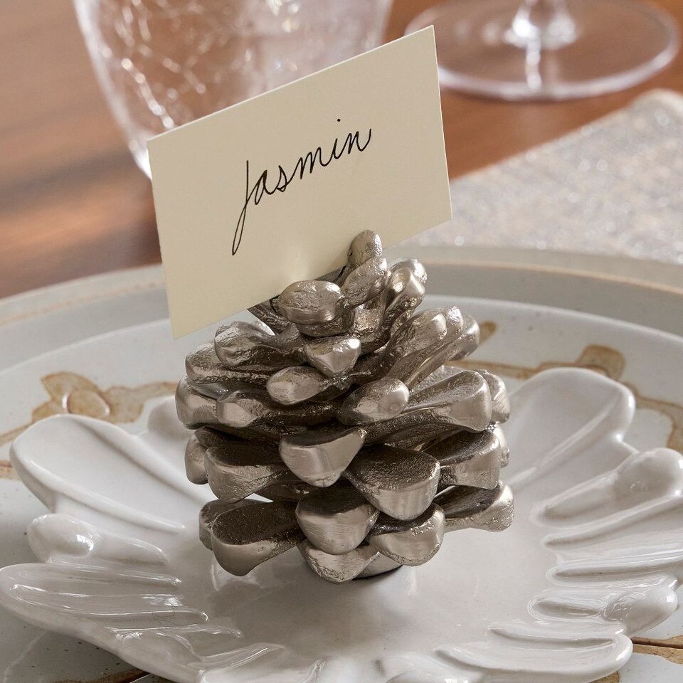 Forest Shine Metal Pine Cone Placecard Holders