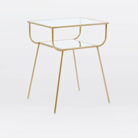 Curved Terrace Bedside Table West Elm United Kingdom Curved Terrace Bedside Table West Elm, Glass And Brass Side Table