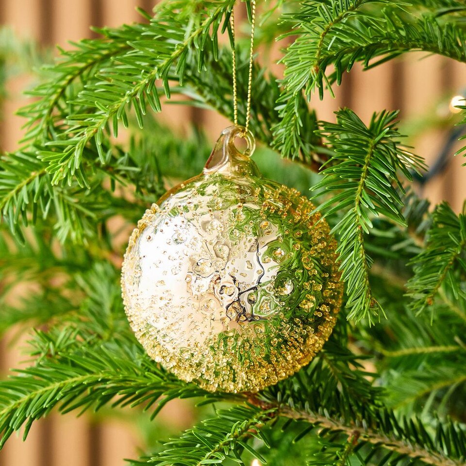 Gold Glitter Beaded Ball Bauble