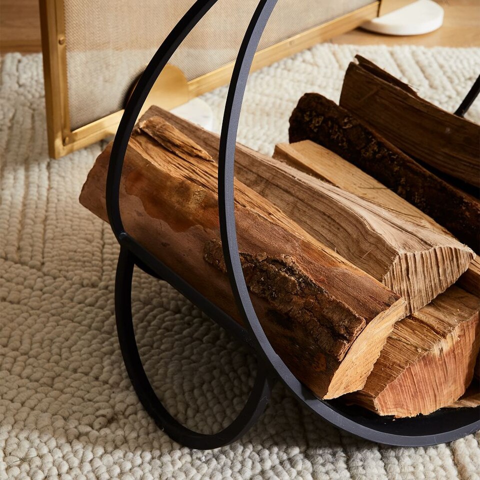 Graphic Metal Fireplace Firewood Holder - Black