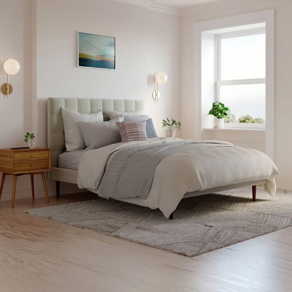 Grid-Tufted Upholstered Tapered Leg Bed