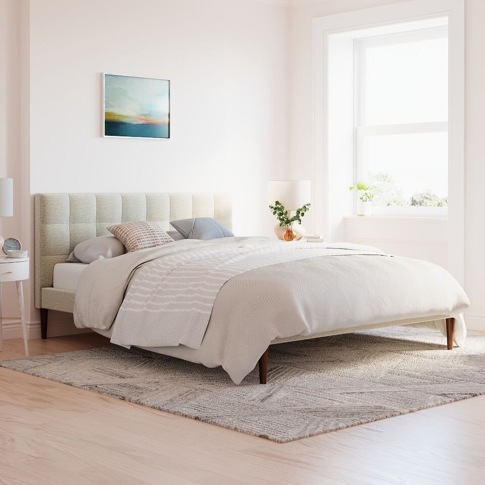 Grid-Tufted Upholstered Tapered Leg Bed