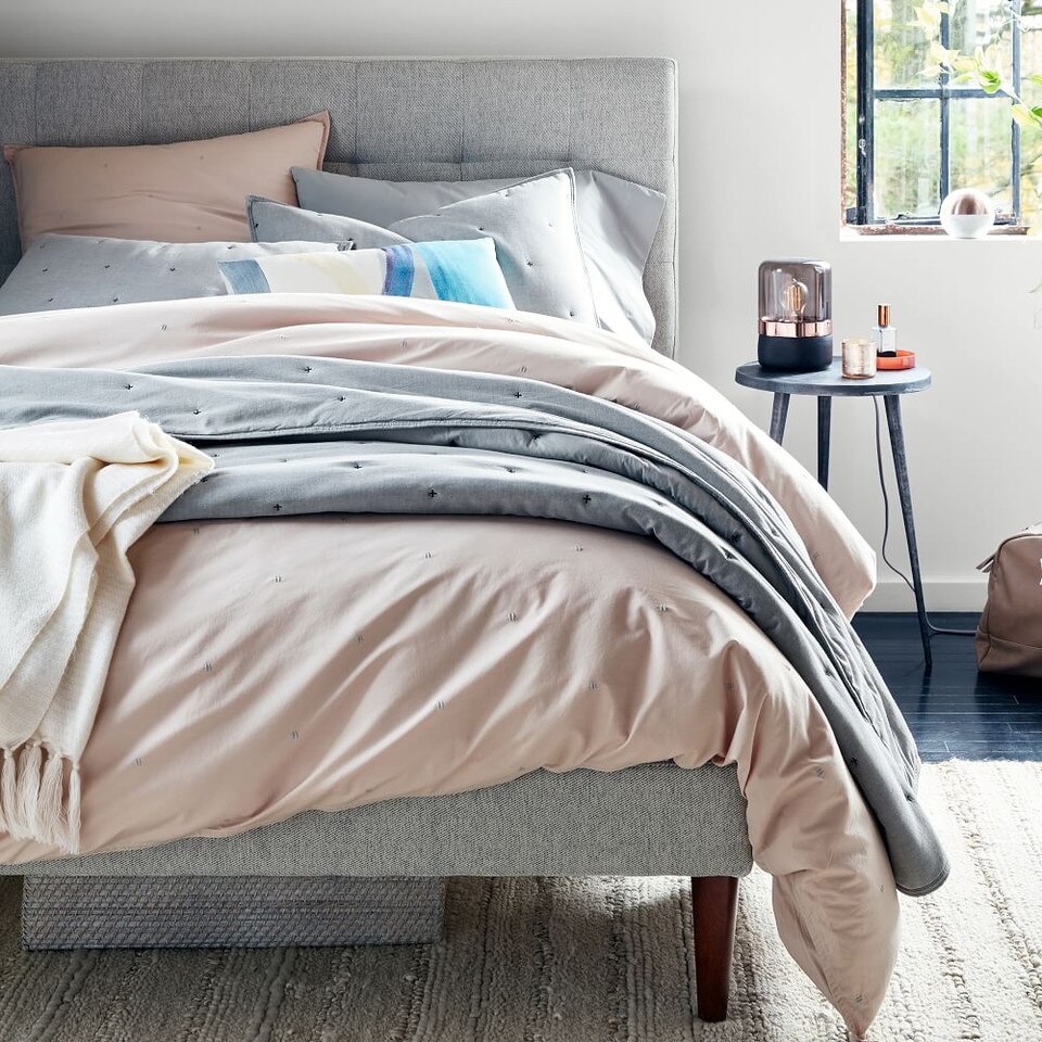 Grid-Tufted Upholstered Tapered Leg Bed