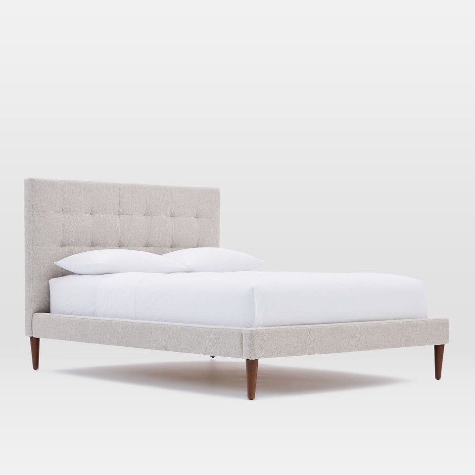 Grid-Tufted Upholstered Tapered Leg Bed