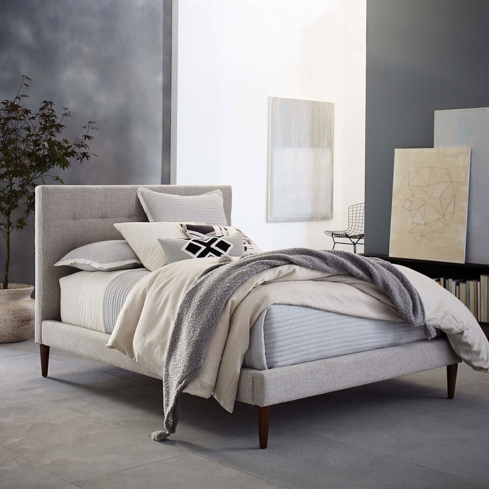 Grid-Tufted Upholstered Tapered Leg Bed