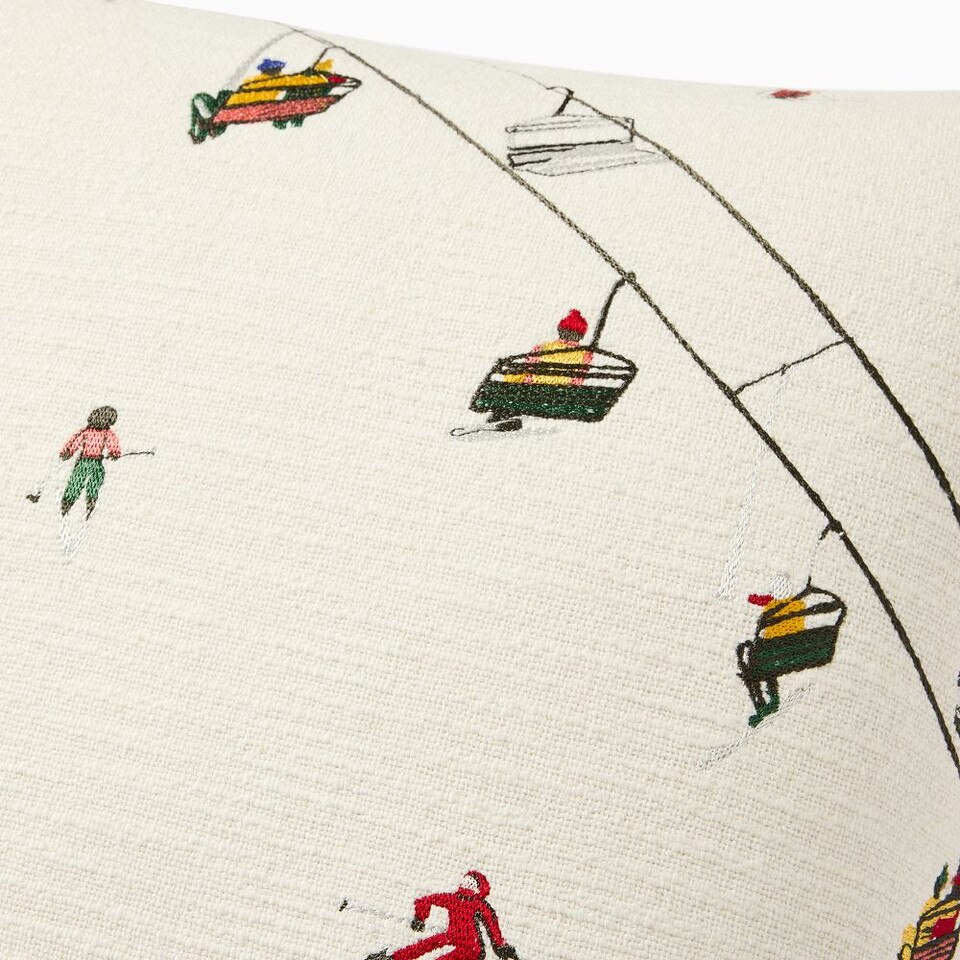 Embroidered Skier Cushion Cover