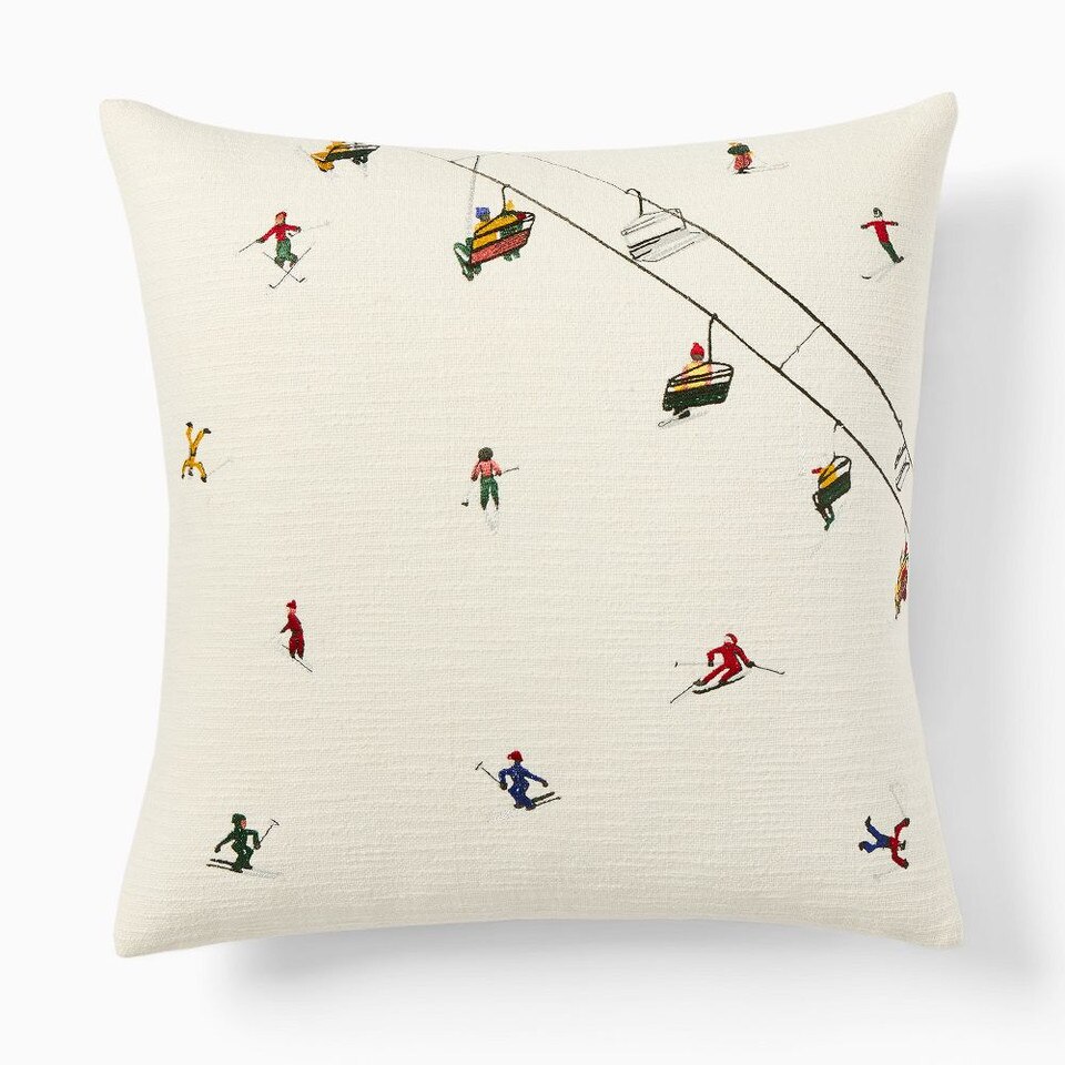 Embroidered Skier Cushion Cover