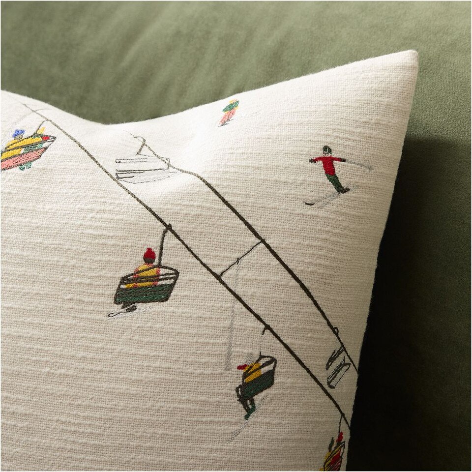 Embroidered Skier Cushion Cover