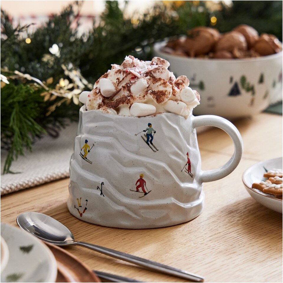 Festive Skiers Stoneware Figural Mug