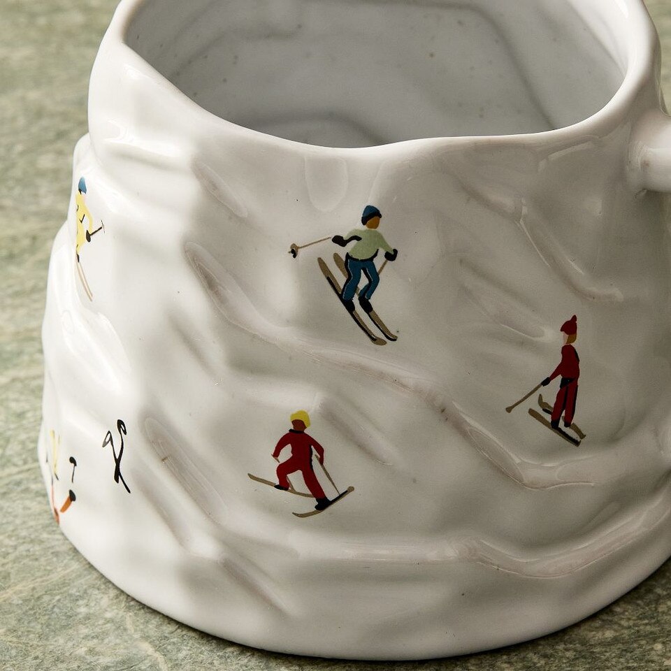 Festive Skiers Stoneware Figural Mug