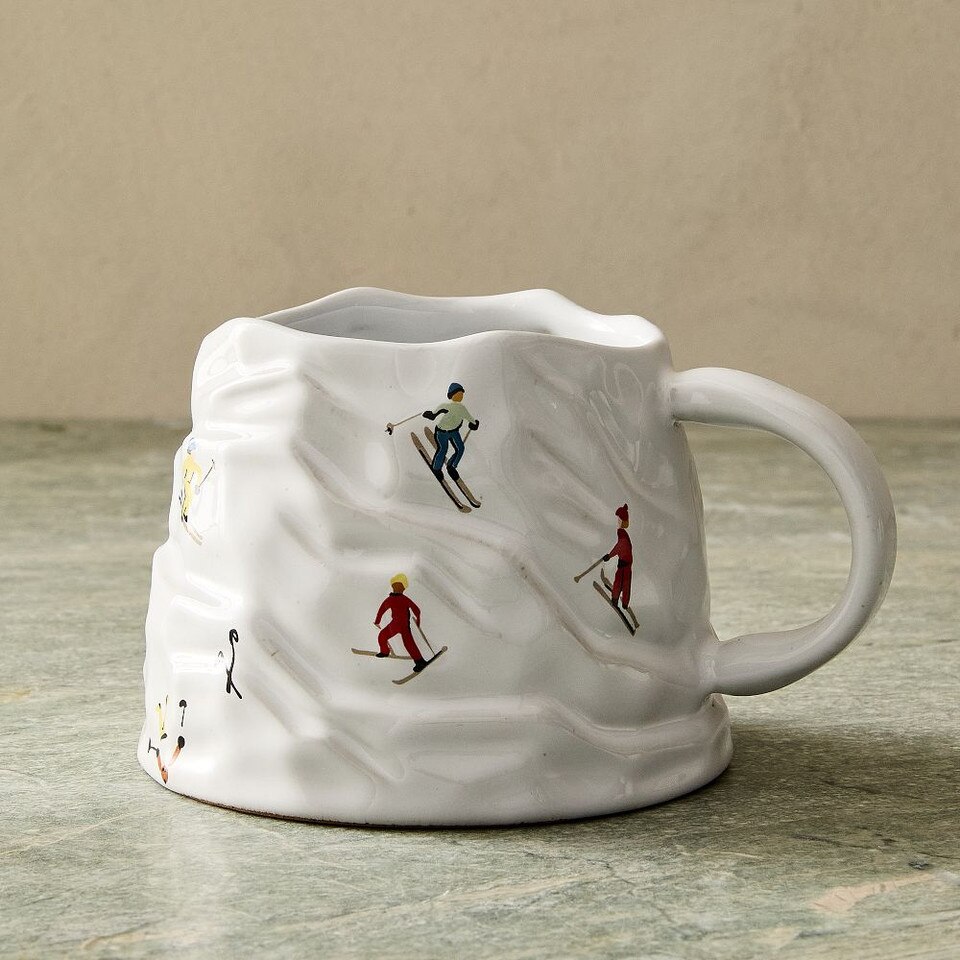 Festive Skiers Stoneware Figural Mug