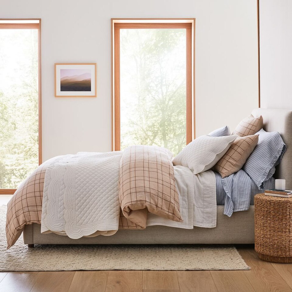 Heather Taylor Home Canyon Stripe Ruffle European Flax Linen Sheets & Pillowcases