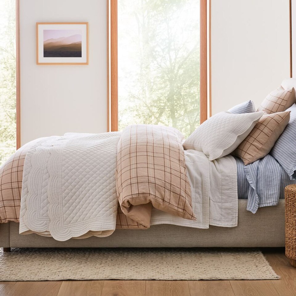 Heather Taylor Home Canyon Stripe Ruffle European Flax Linen Sheets & Pillowcases