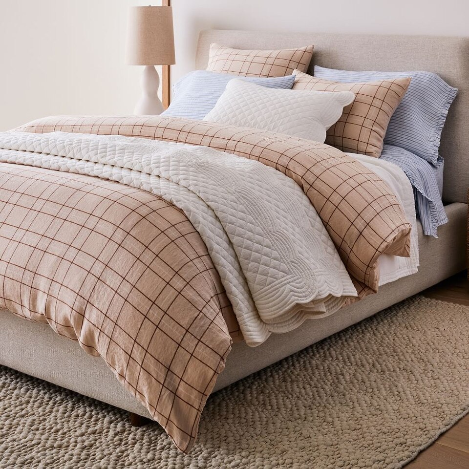 Heather Taylor Home Canyon Stripe Ruffle European Flax Linen Sheets & Pillowcases