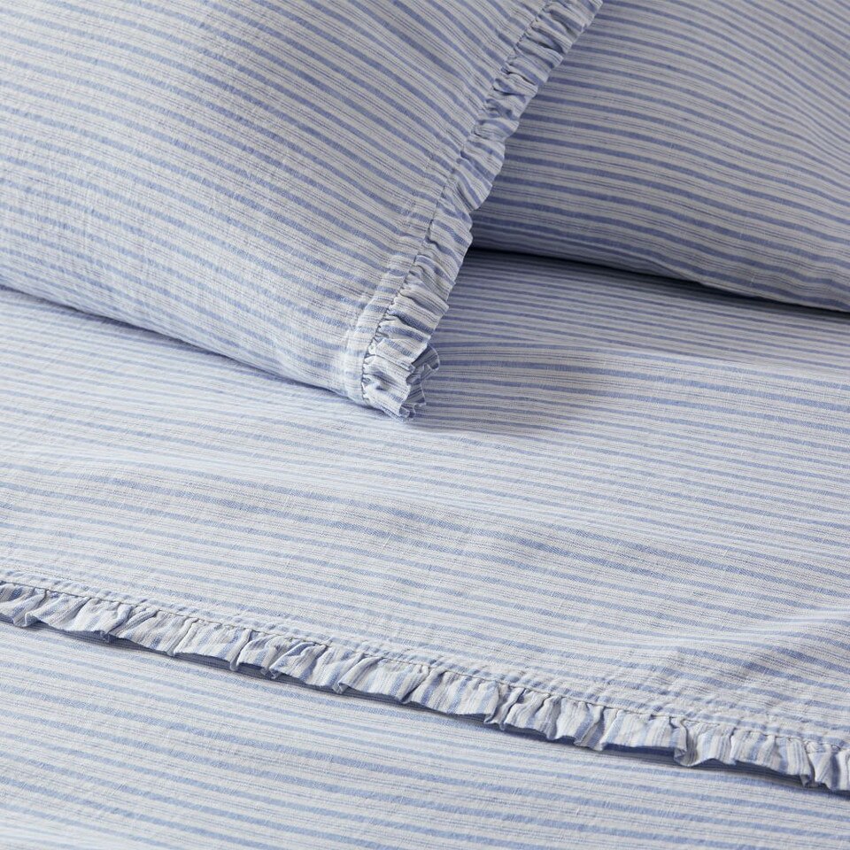 Heather Taylor Home Canyon Stripe Ruffle European Flax Linen Sheets & Pillowcases