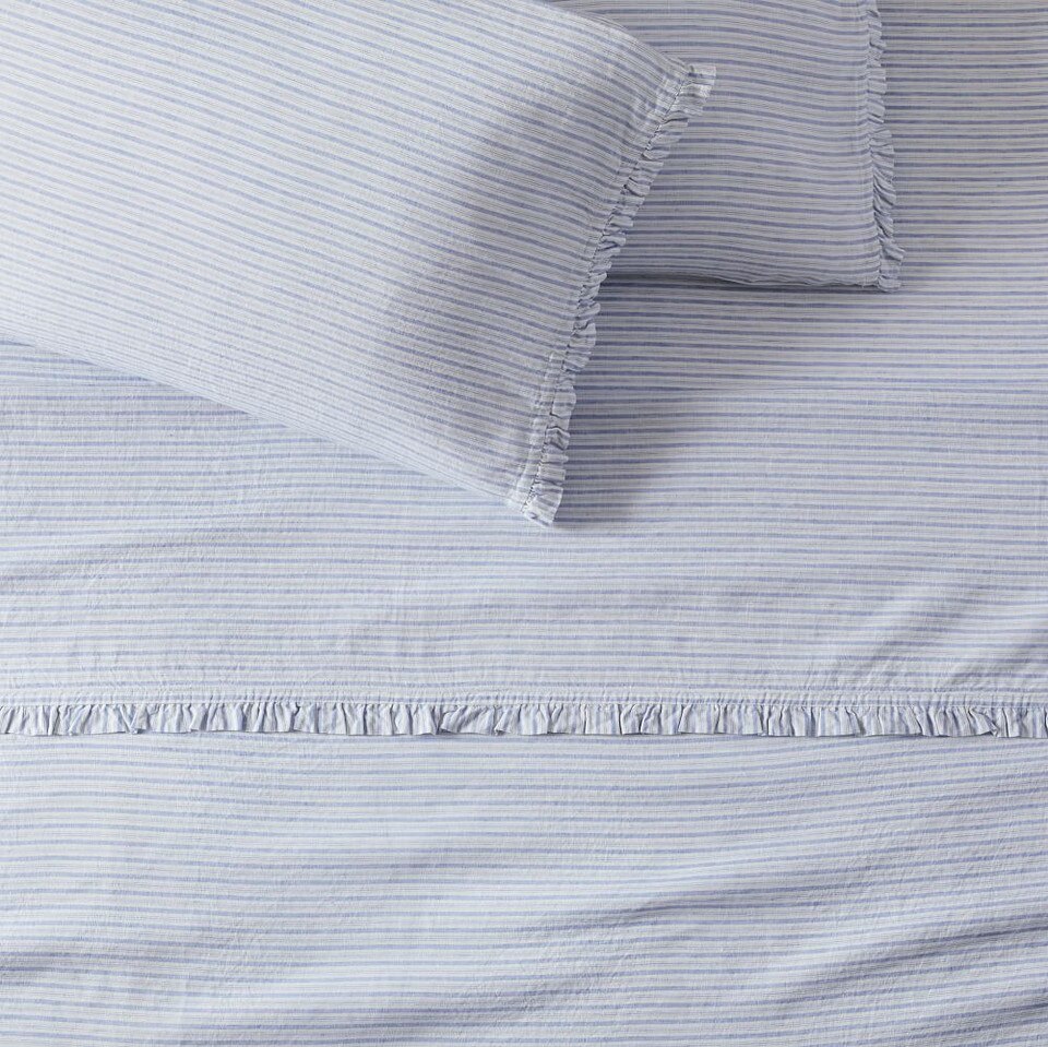 Heather Taylor Home Canyon Stripe Ruffle European Flax Linen Sheets & Pillowcases