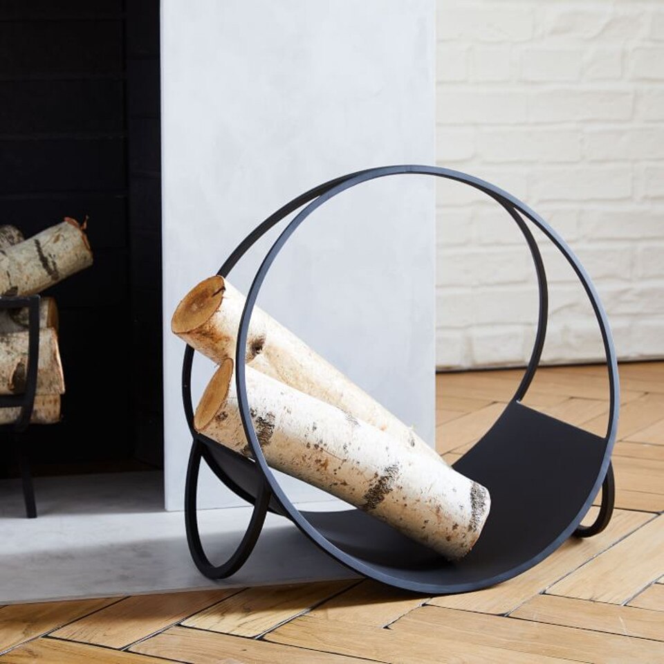 Graphic Metal Fireplace Firewood Holder - Black