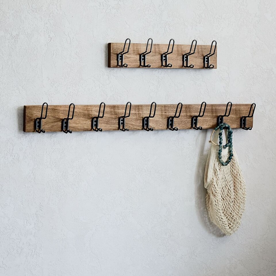 Industrial Wood & Metal Hook Rack