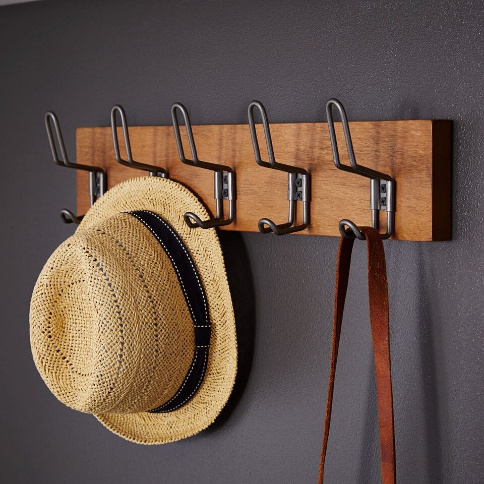 Industrial Wood & Metal Hook Rack