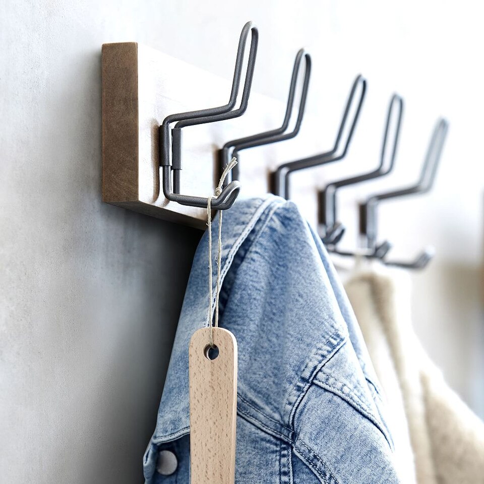 Industrial Wood & Metal Hook Rack