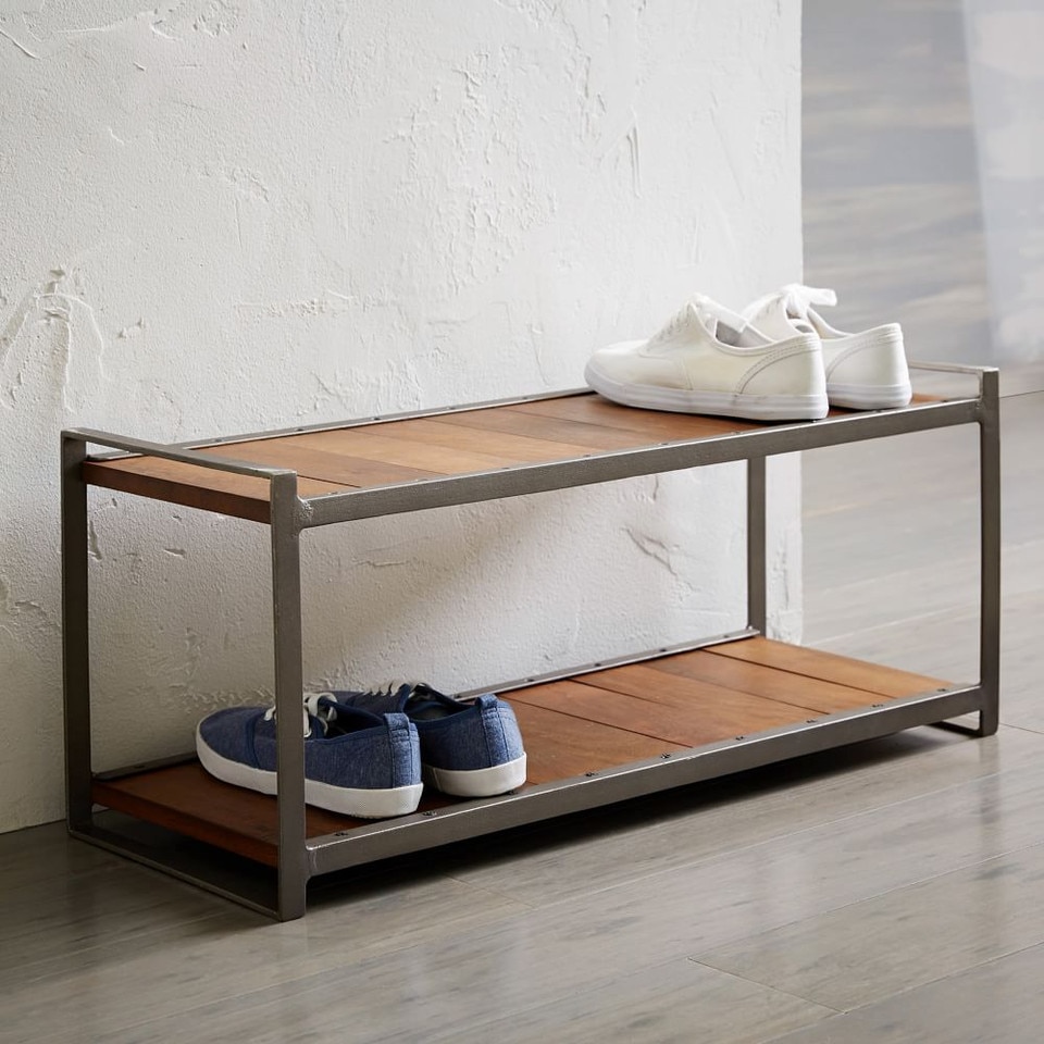 Industrial Wood & Metal Shoe Rack