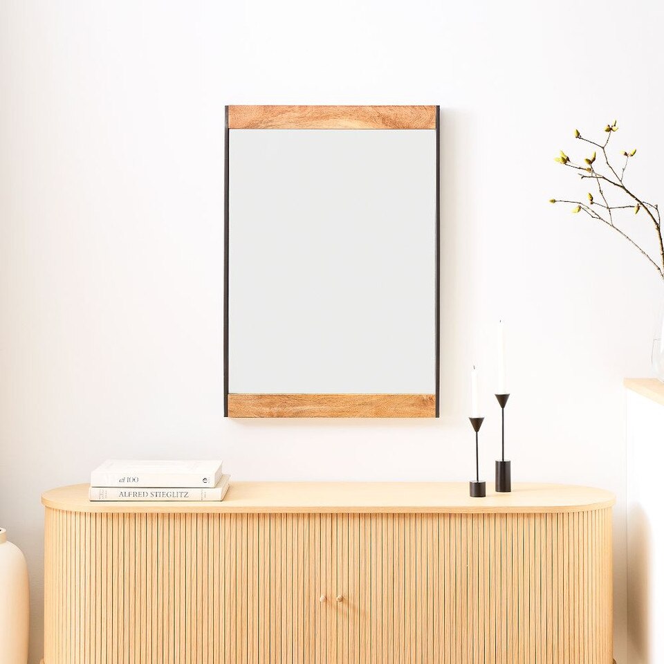 Industrial Metal & Wood Wall Mirror