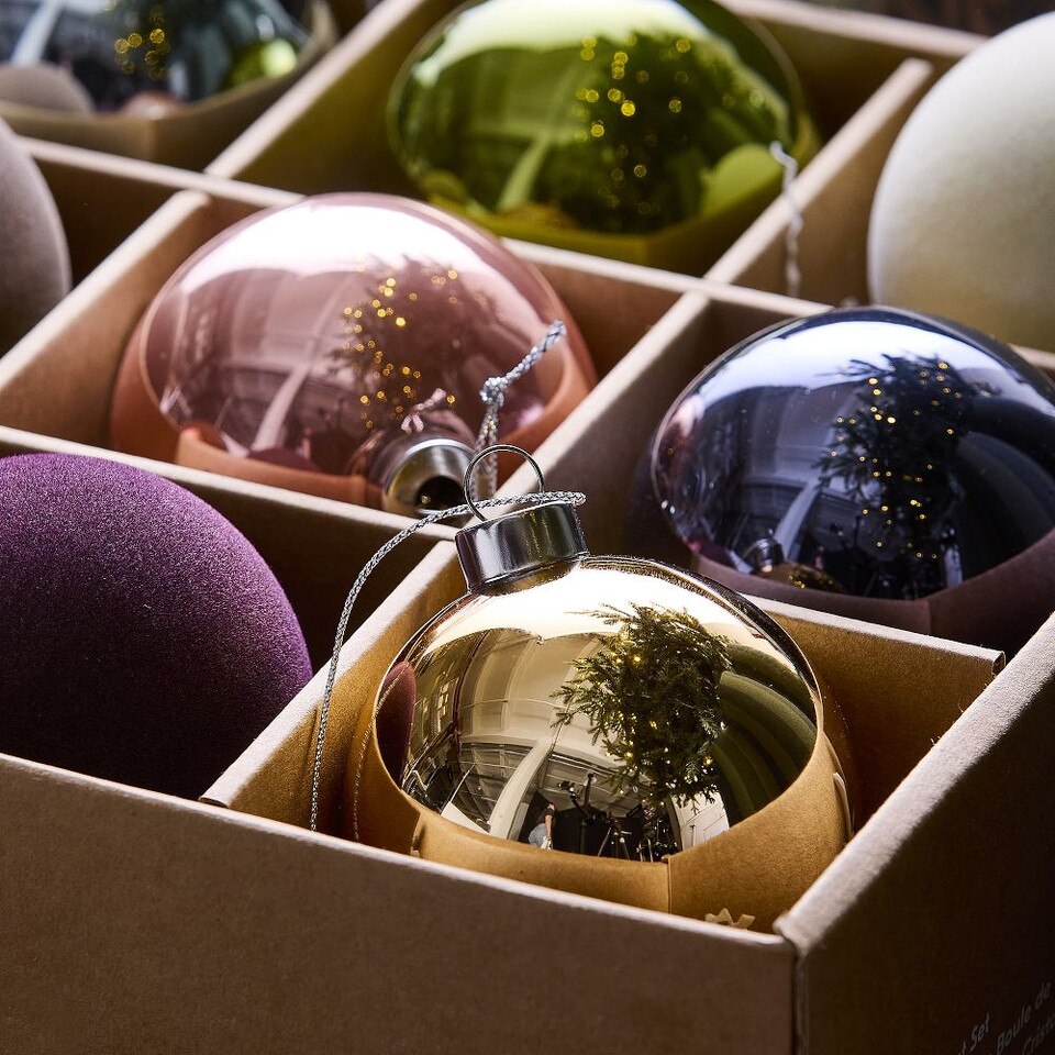 Jewel-Toned Glass Ball Baubles (Set of 9)
