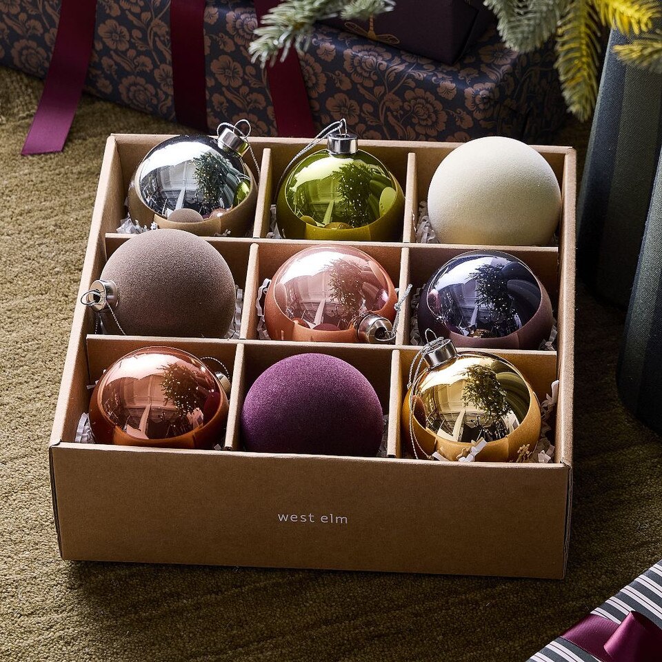 Jewel-Toned Glass Ball Baubles (Set of 9)
