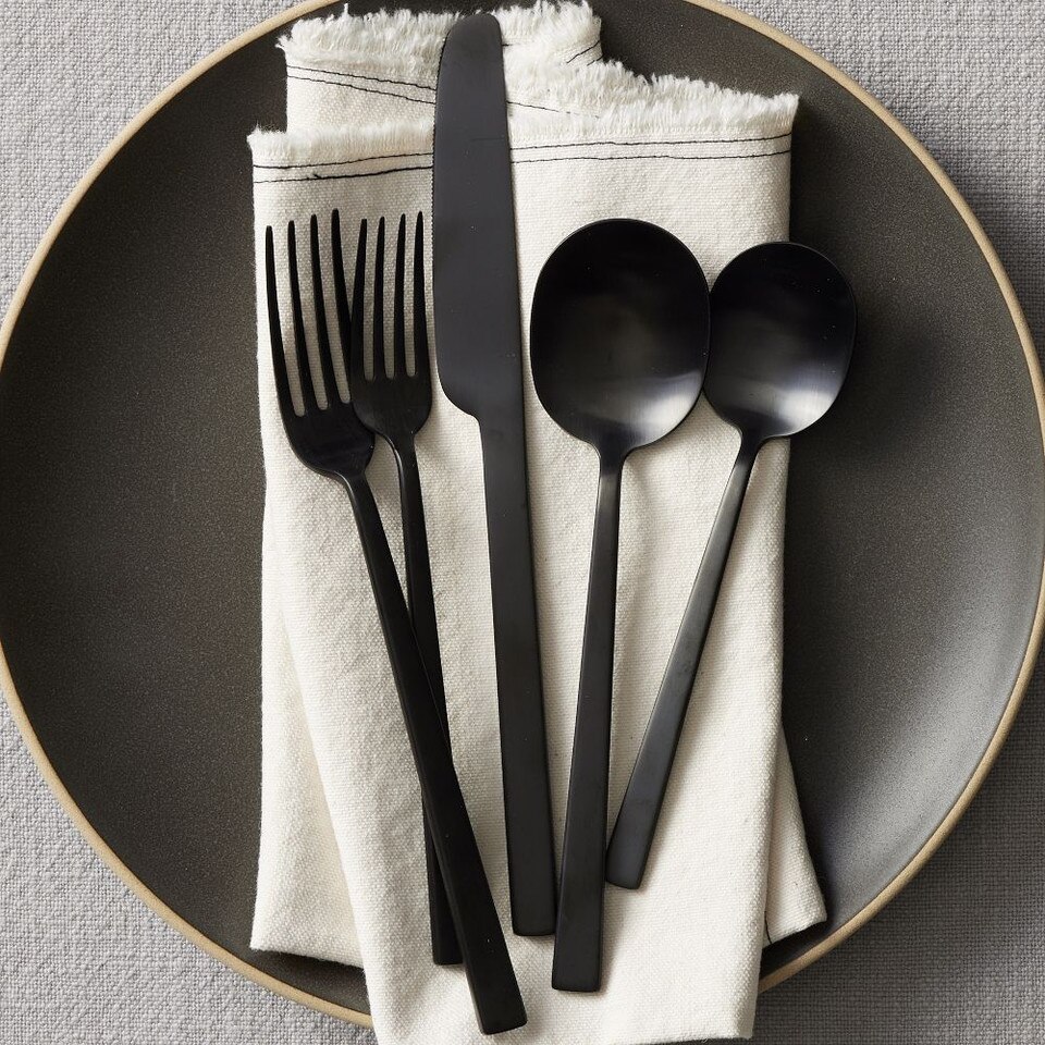 Kanto Stainless Steel Cutlery Sets - Black Satin | West Elm UK