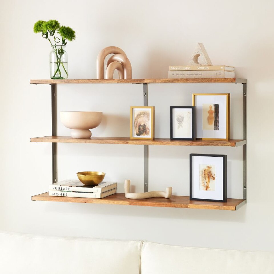 L-Beam Tiered Industrial Wood & Metal Wall Shelves