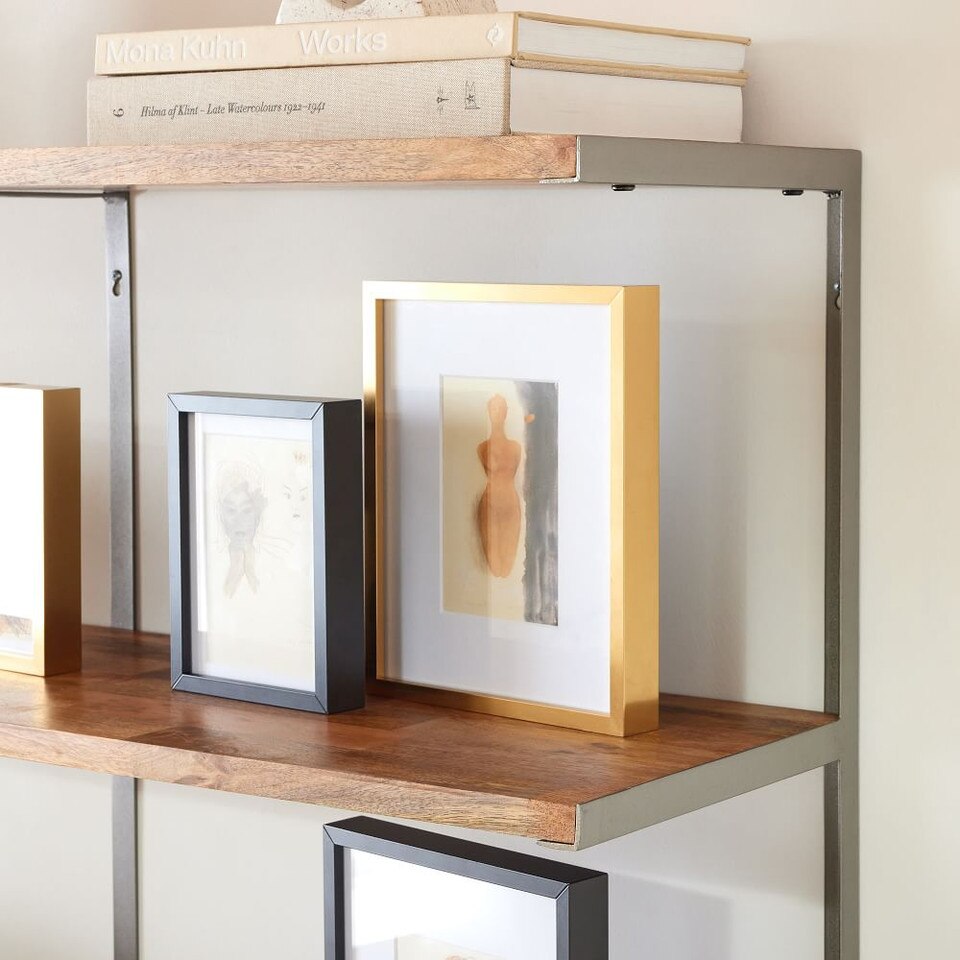 L-Beam Tiered Industrial Wood & Metal Wall Shelves