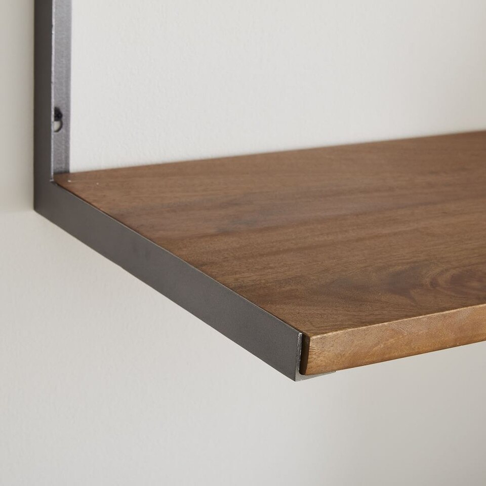 L-Beam Tiered Industrial Wood & Metal Wall Shelves
