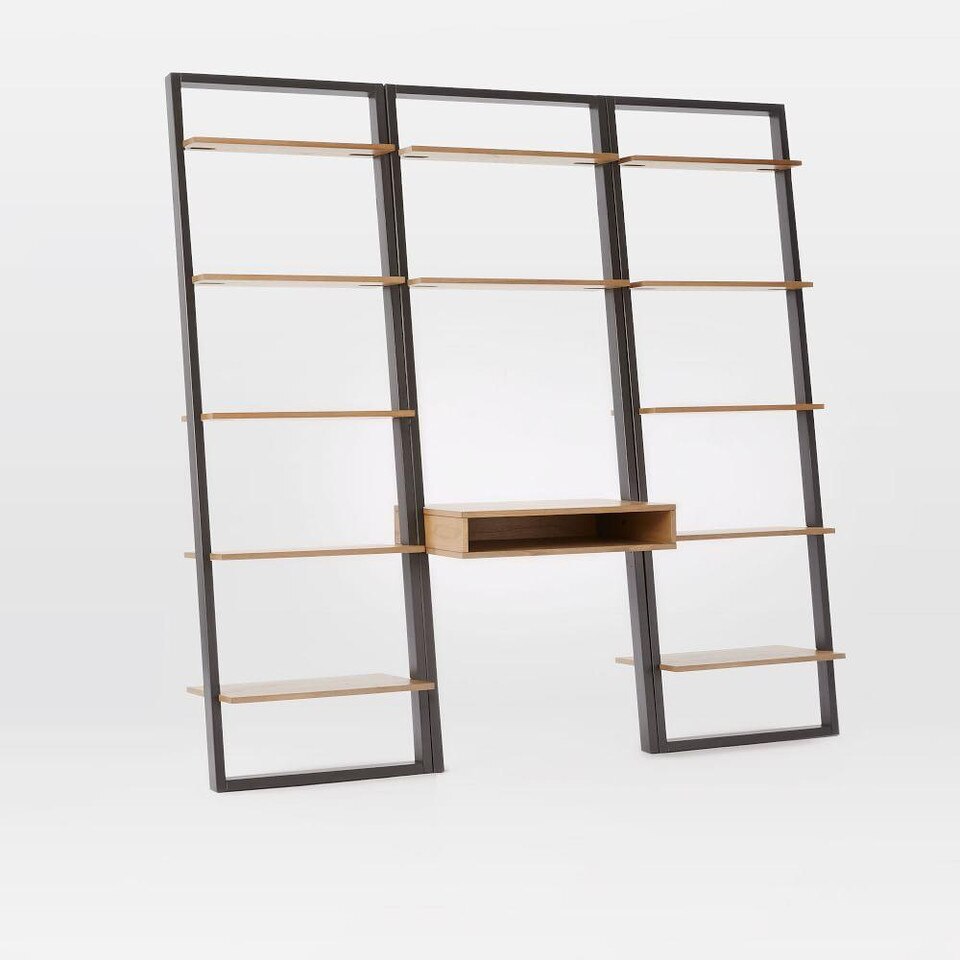 Ladder Shelf Desk & Wide Bookshelf Set (198 cm)