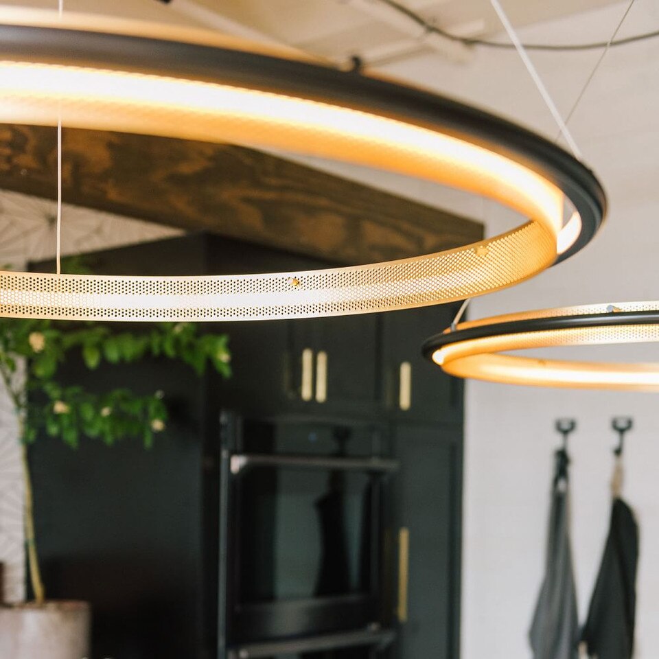 Led Halo Chandelier: Single Hoop Horizontal: Painted Antique Brass