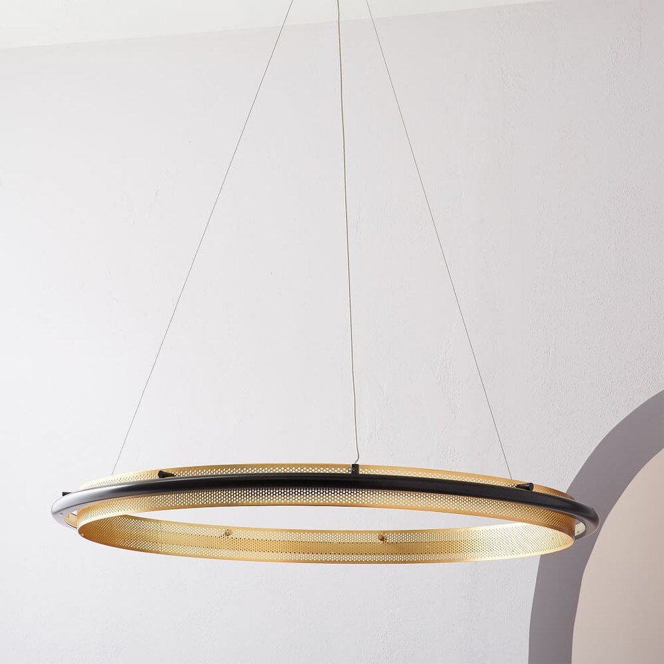 Led Halo Chandelier: Single Hoop Horizontal: Painted Antique Brass