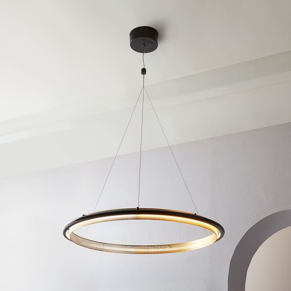 Led Halo Chandelier: Single Hoop Horizontal: Painted Antique Brass