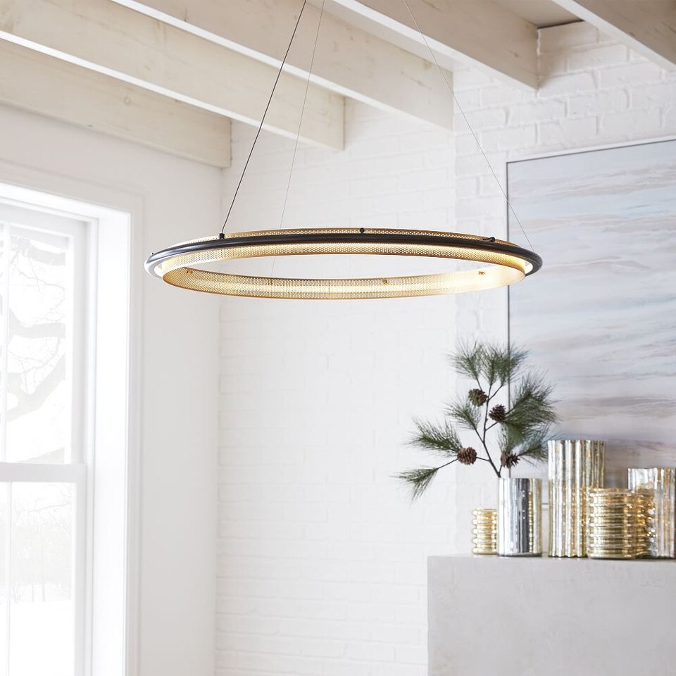 Led Halo Chandelier: Single Hoop Horizontal: Painted Antique Brass