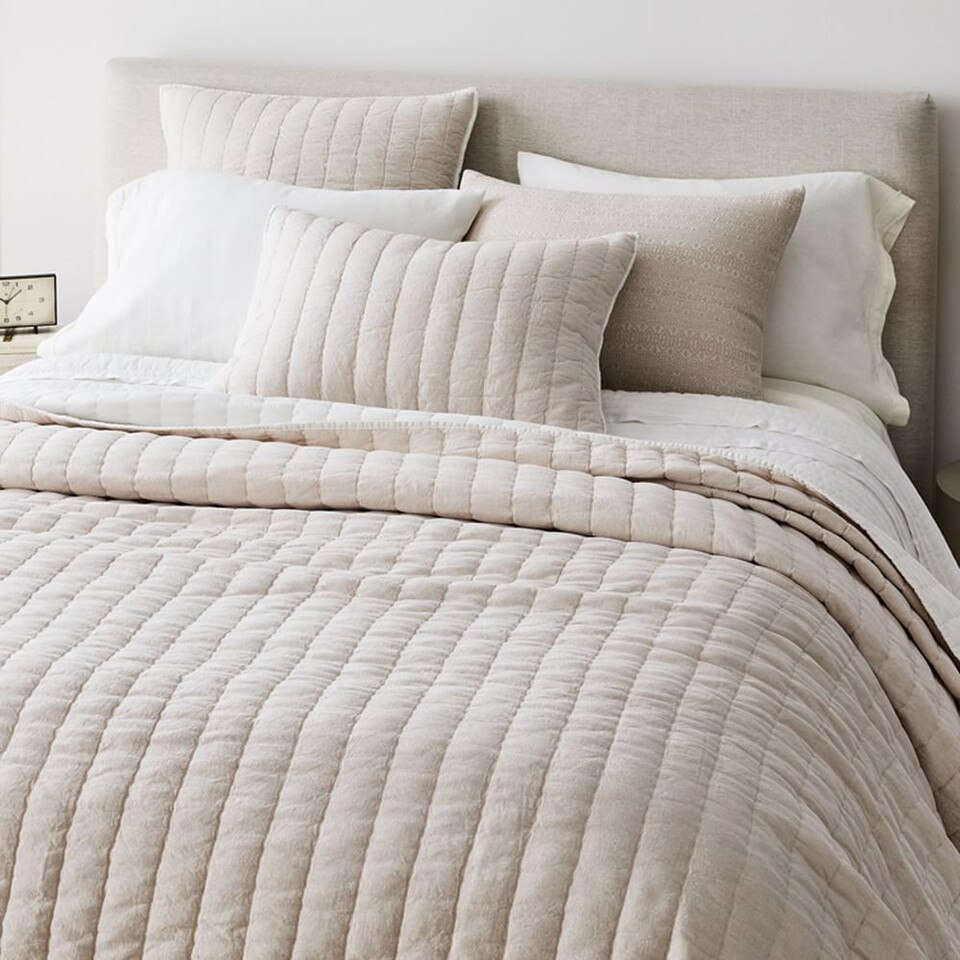 European Flax Linen Cotton Pick Stitch Bedspread & Pillowcases