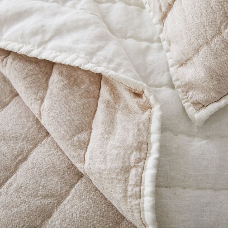 European Flax Linen Cotton Pick Stitch Bedspread & Pillowcases