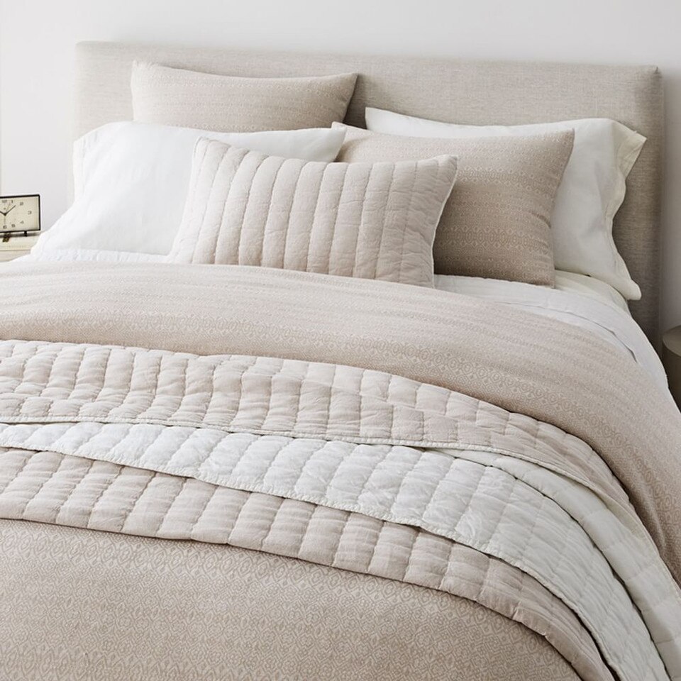 European Flax Linen Cotton Pick Stitch Bedspread & Pillowcases