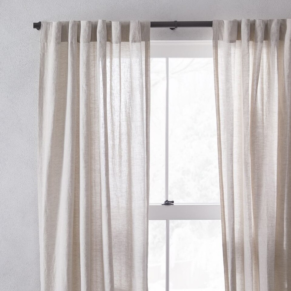 European Flax Linen & Luster Velvet Curtain - Natural/Sand