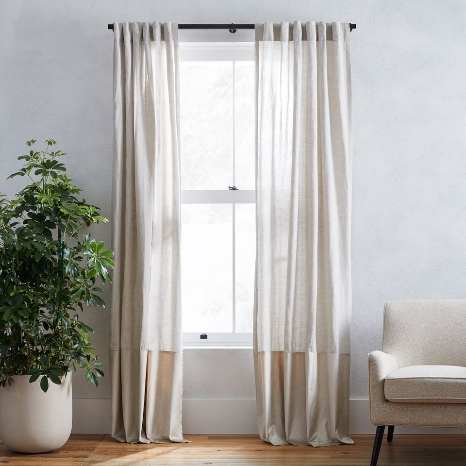 European Flax Linen & Luster Velvet Curtain - Natural/Sand