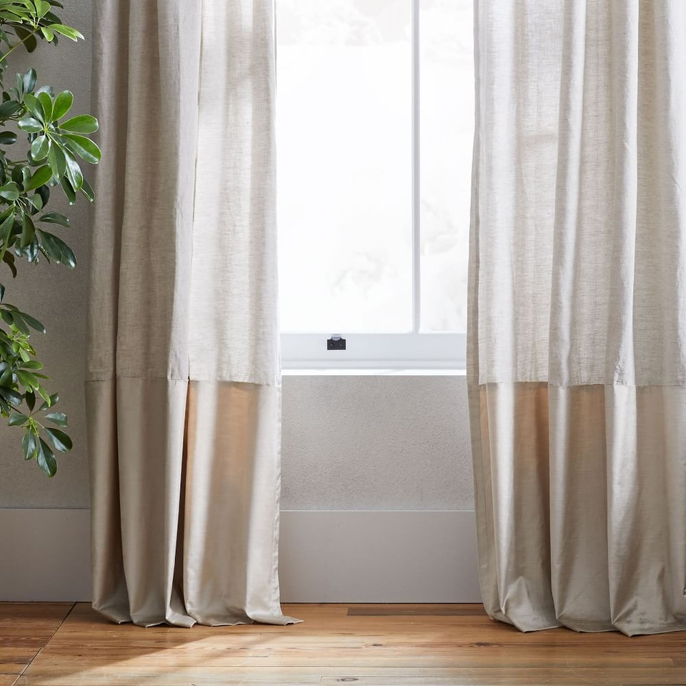 European Flax Linen & Luster Velvet Curtain - Natural/Sand