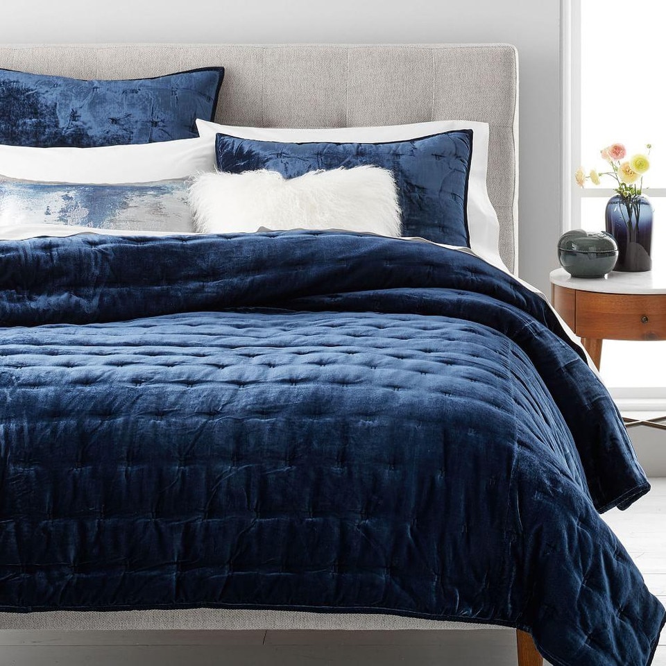 Lush Tack Stitch Bedspread & Pillowcases - Midnight