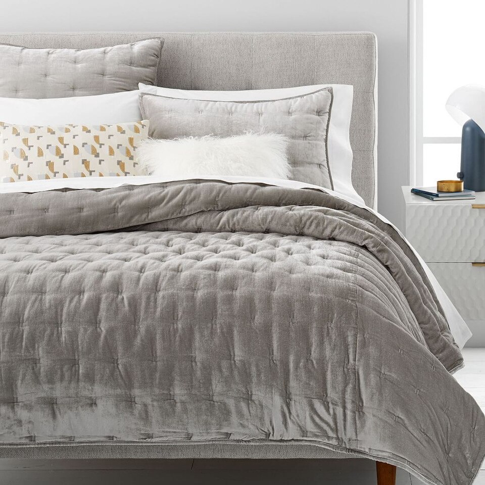 Lush Velvet Tack Stitch Bedspread & Pillowcases - Pearl Grey